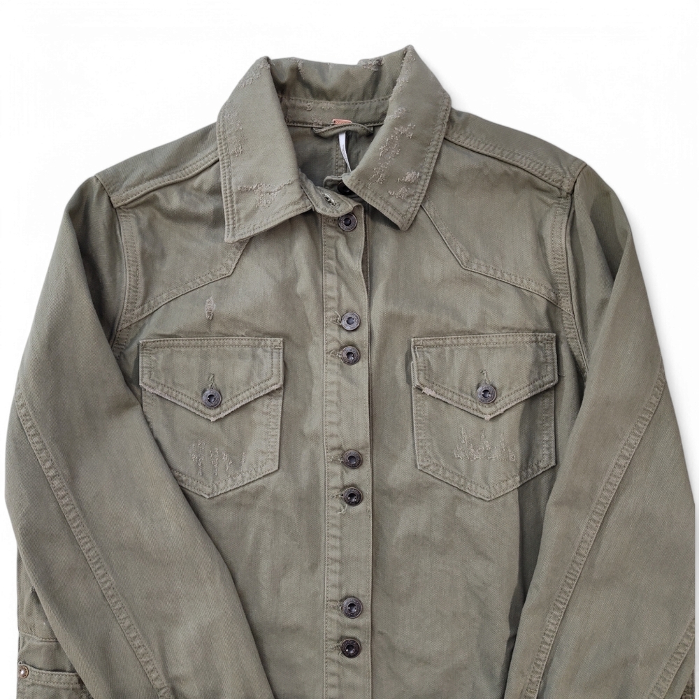 NWOT Free People Moonchild Distressed Denim Shirt Jacket - Picture 5 of 10
